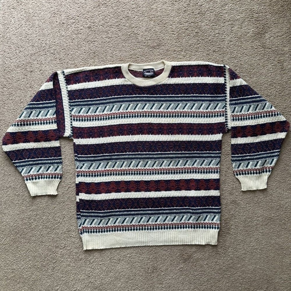 Boston Traders Sweater Womens 2X *Holes in Arm Pits* Great Outdoors Vtg Colorful